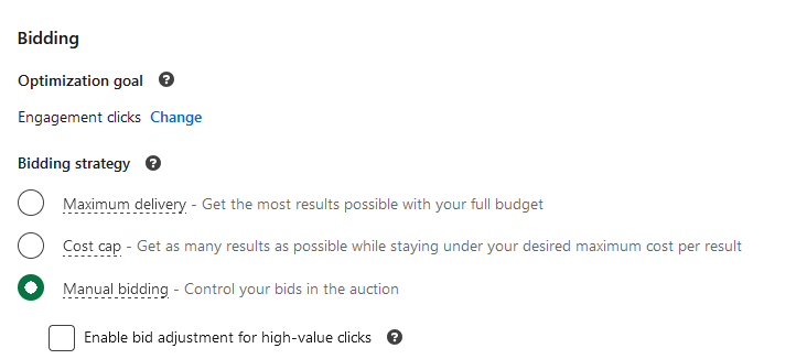 LinkedIn Campaign Manager bidding options